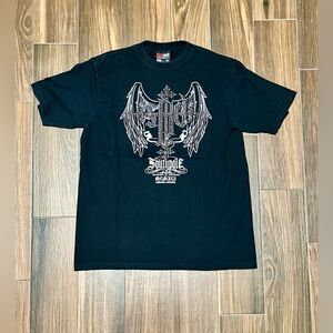 South Pole Black Winged‎ Cross Graphic Y2K Tribal Vibe T-shirt Size XL Vintage